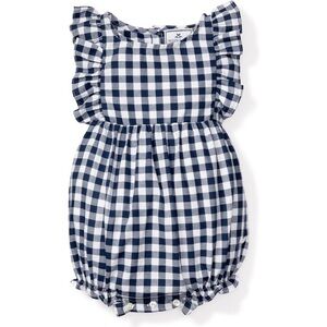 NWT Petite Plume Navy and White Gingham Ruffle Romper